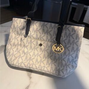 Michael Kors Cream and Gray Logo Tote